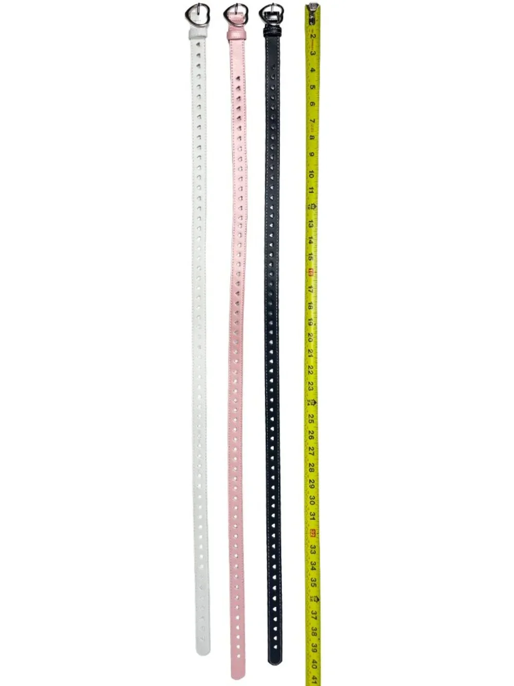 Girls Heart Buckle Belts 3-Pack Pink White Black Adjustable Faux Leather